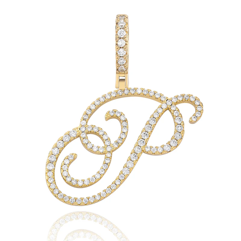 MOISSANITE DIAMOND CURSIVE INITIAL LETTER CHARM PENDANT NECKLACE IN STERLING SILVER - Image 24