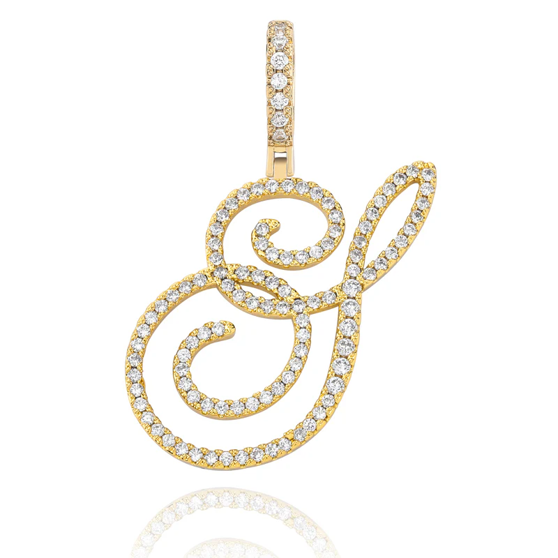 MOISSANITE DIAMOND CURSIVE INITIAL LETTER CHARM PENDANT NECKLACE IN STERLING SILVER - Image 27