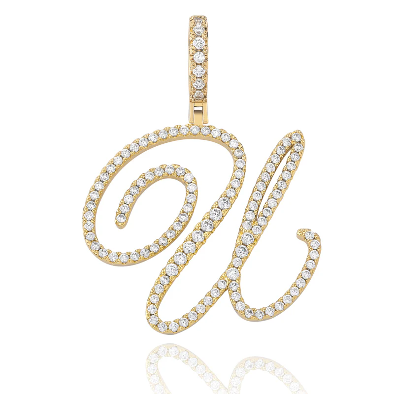 MOISSANITE DIAMOND CURSIVE INITIAL LETTER CHARM PENDANT NECKLACE IN STERLING SILVER - Image 29