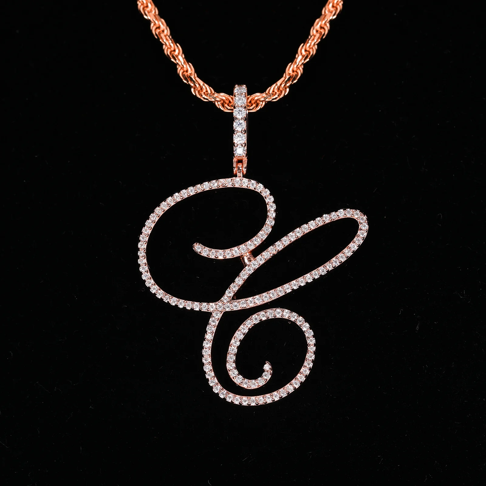 MOISSANITE DIAMOND CURSIVE INITIAL LETTER CHARM PENDANT NECKLACE IN STERLING SILVER - Image 3