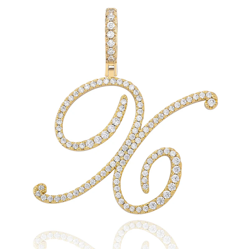 MOISSANITE DIAMOND CURSIVE INITIAL LETTER CHARM PENDANT NECKLACE IN STERLING SILVER - Image 34