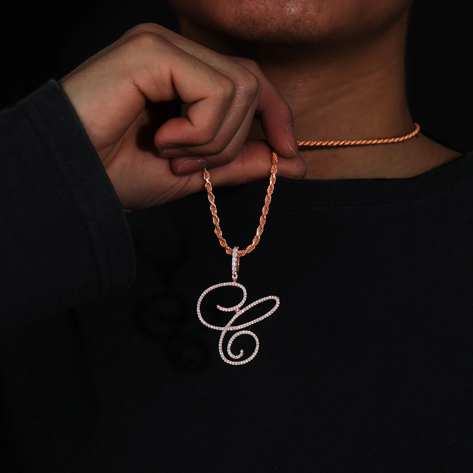 MOISSANITE DIAMOND CURSIVE INITIAL LETTER CHARM PENDANT NECKLACE IN STERLING SILVER - Image 4