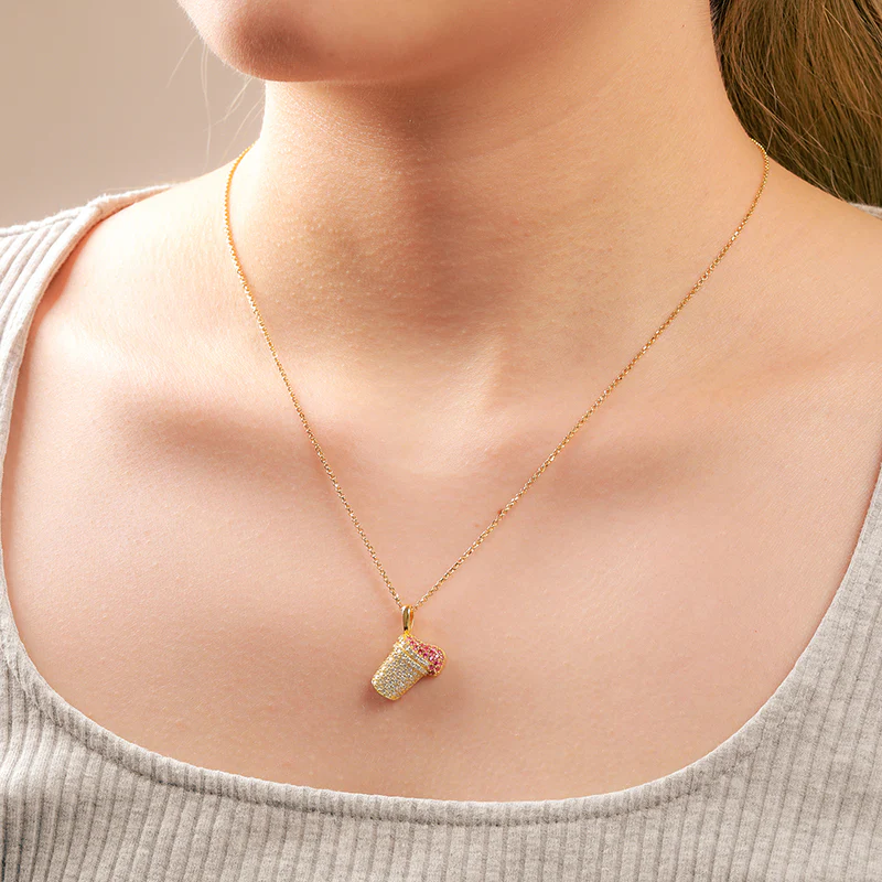 MOISSANITE DIAMOND CUTE CUP CAKE PENDANT NECKLACE IN STERLING SILVER