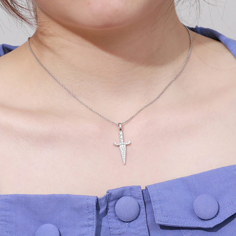 MOISSANITE DIAMOND DAGGER PENDANT IN STERLING SILVER - Image 5