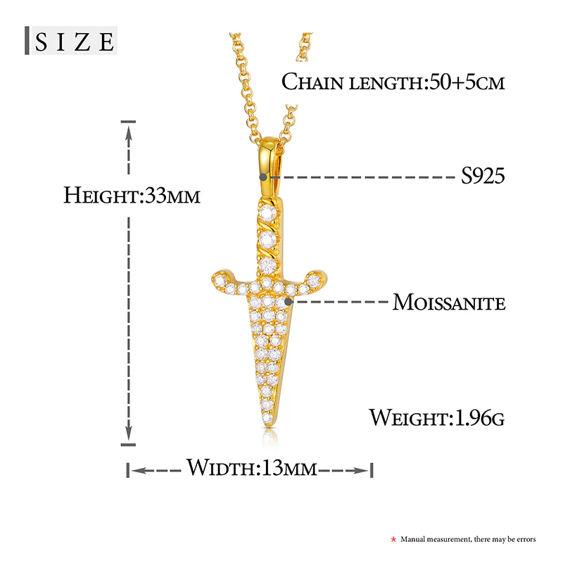 MOISSANITE DIAMOND DAGGER PENDANT IN STERLING SILVER - Image 8