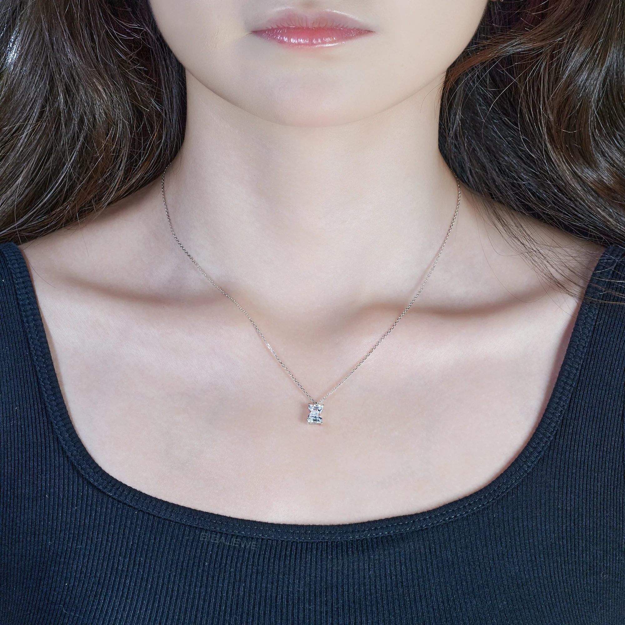 MOISSANITE DIAMOND DAINTY INITIAL PENDANT IN SOLID WHITE GOLD - Image 4