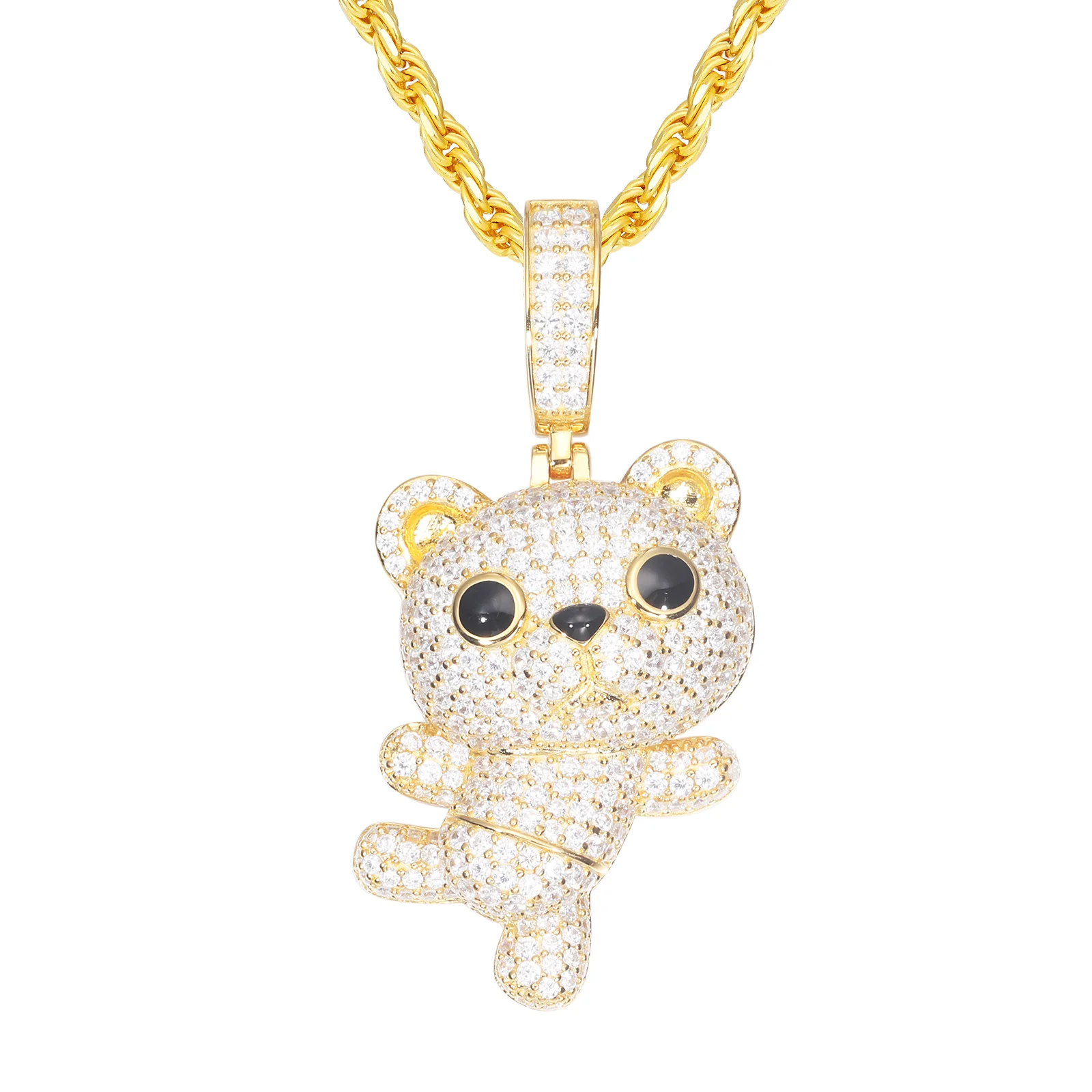 MOISSANITE DIAMOND DANCING LITTLE BEAR PENDANT IN STERLING SILVER - Image 3