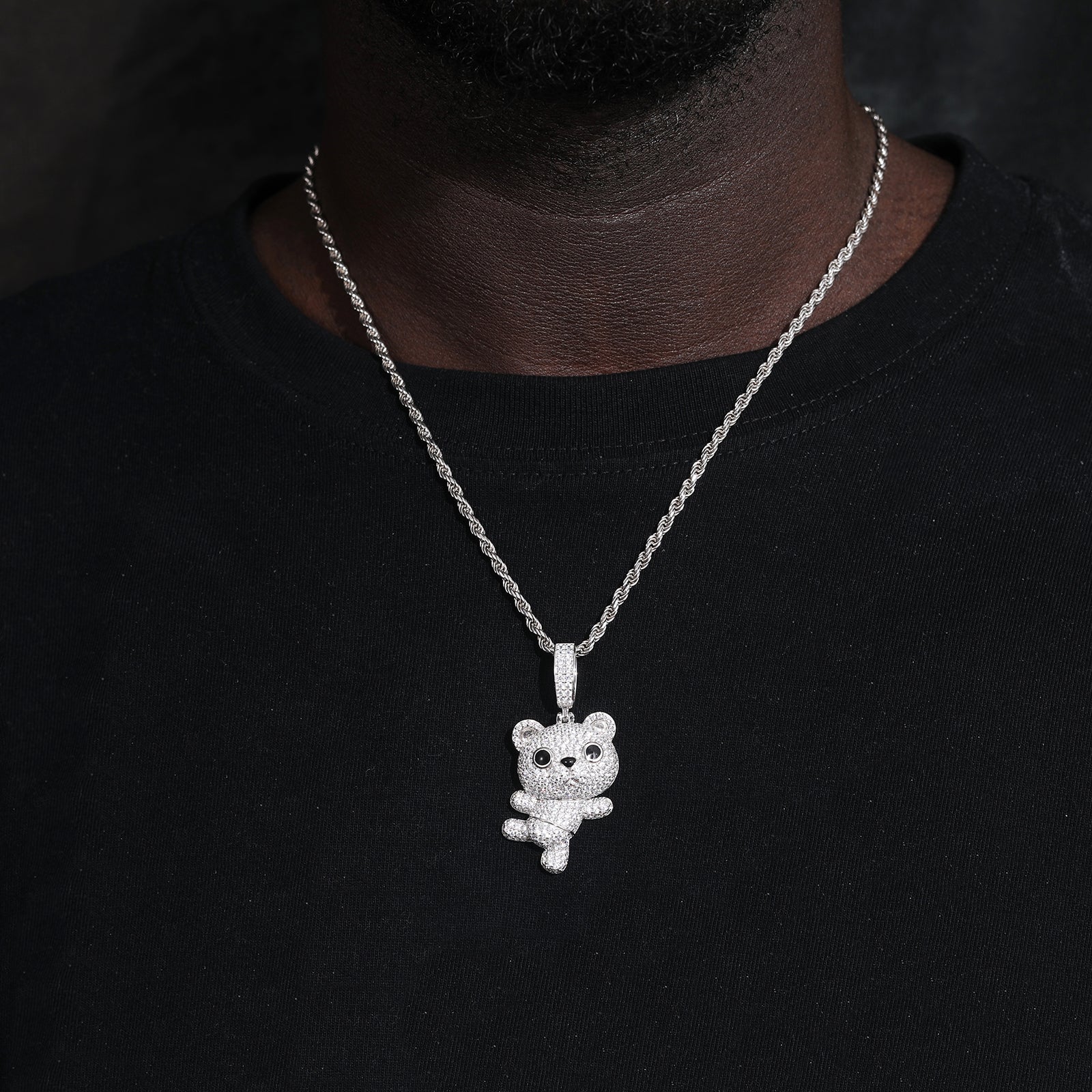 MOISSANITE DIAMOND DANCING LITTLE BEAR PENDANT IN STERLING SILVER - Image 4