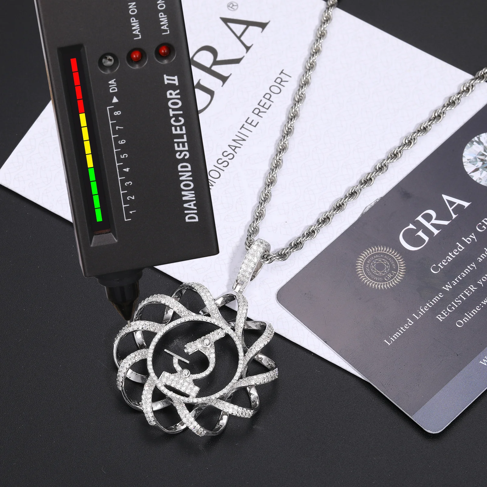 MOISSANITE DIAMOND DNA MICROSCOPE PENDANT NECKLACE IN STERLING SILVER - Image 5