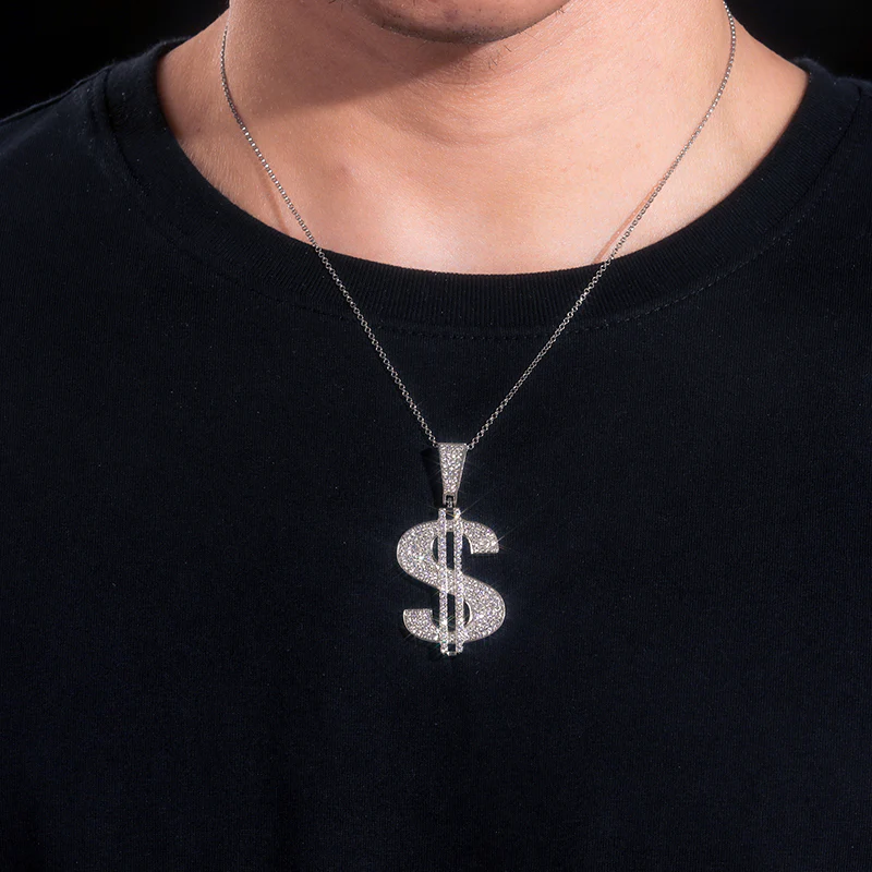 MOISSANITE DIAMOND DOLLAR SIGN PENDANT IN STERLING SILVER - Image 2