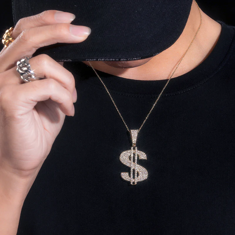 MOISSANITE DIAMOND DOLLAR SIGN PENDANT IN STERLING SILVER - Image 3