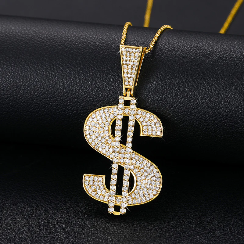 MOISSANITE DIAMOND DOLLAR SIGN PENDANT IN STERLING SILVER - Image 4