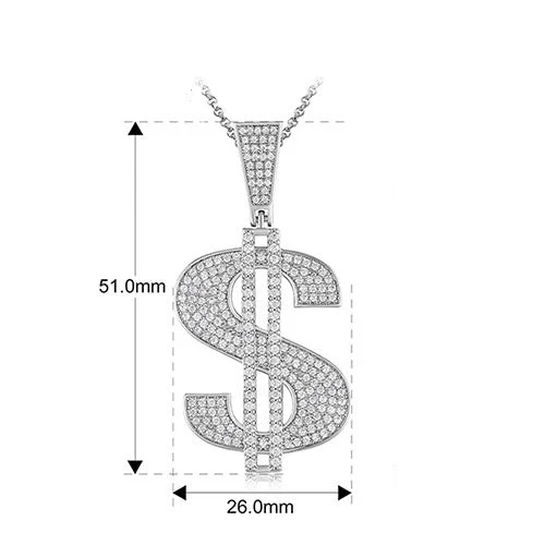 MOISSANITE DIAMOND DOLLAR SIGN PENDANT IN STERLING SILVER - Image 6