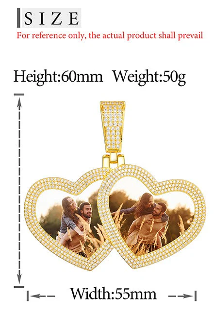 MOISSANITE DIAMOND DOUBLE HEART CUSTOM PHOTO PENDANT IN STERLING SILVER - Image 8