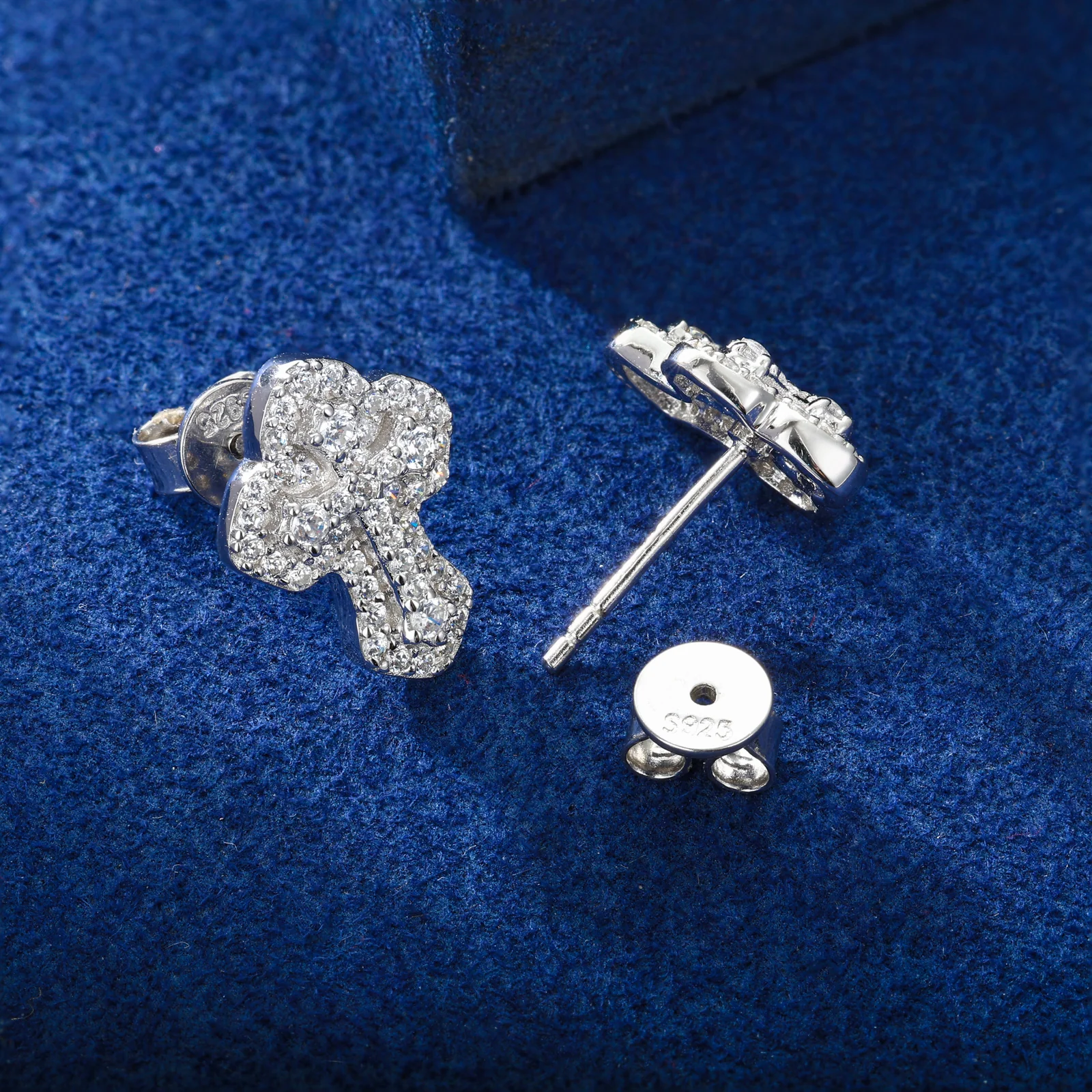 MOISSANITE DIAMOND DOUBLE LAYERED CROSS STUD EARRINGS IN STERLING SILVER - Image 2