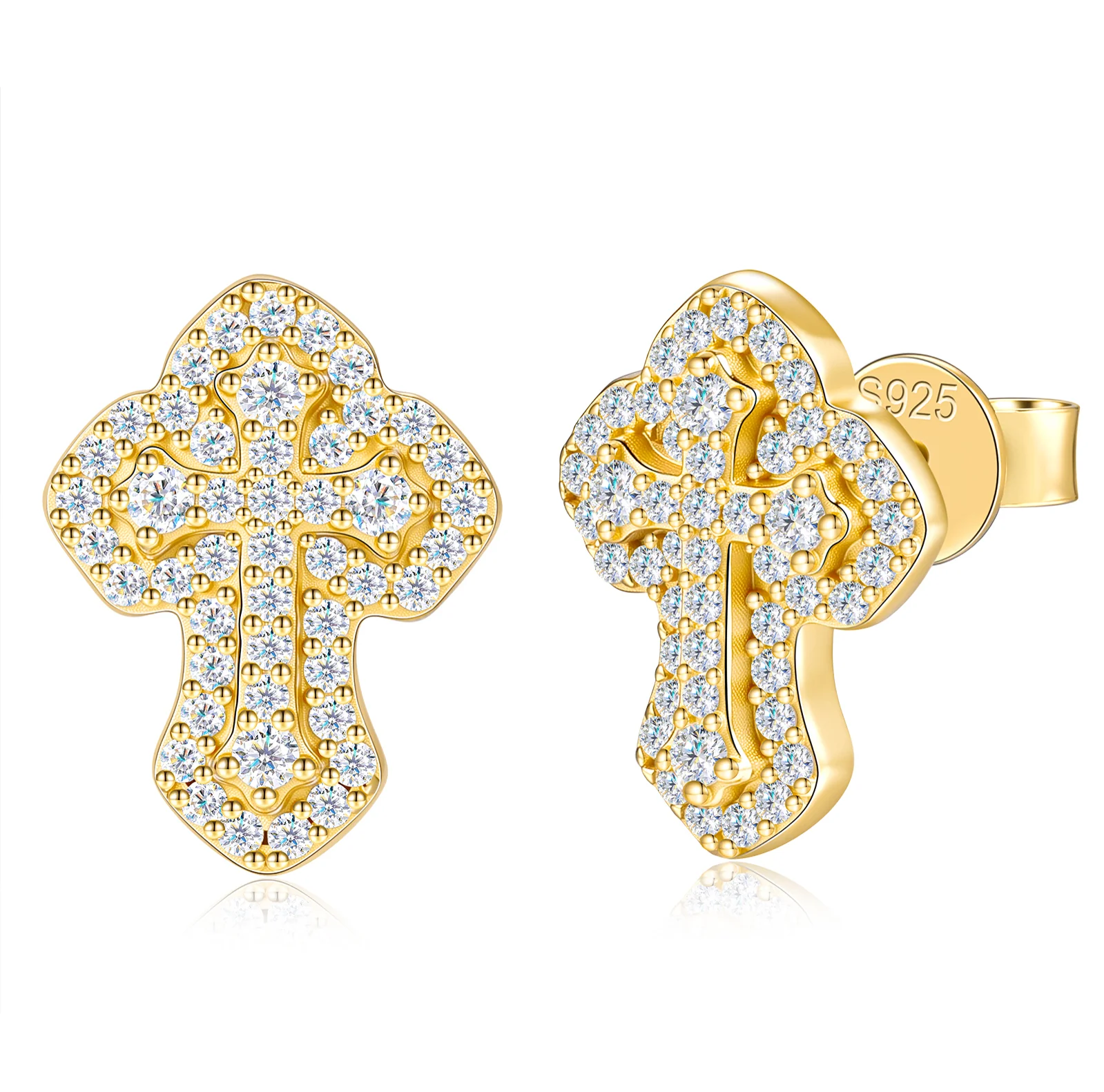 MOISSANITE DIAMOND DOUBLE LAYERED CROSS STUD EARRINGS IN STERLING SILVER - Image 5