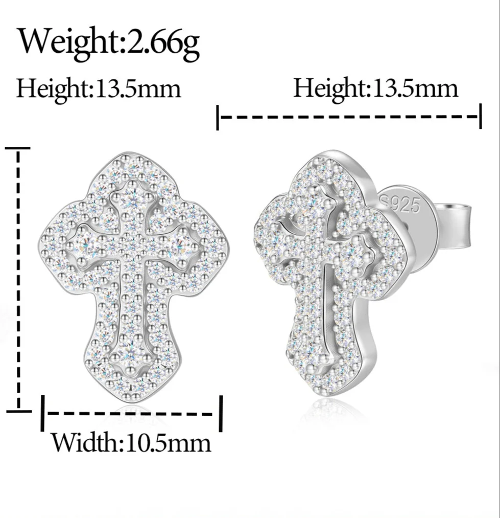 MOISSANITE DIAMOND DOUBLE LAYERED CROSS STUD EARRINGS IN STERLING SILVER - Image 8
