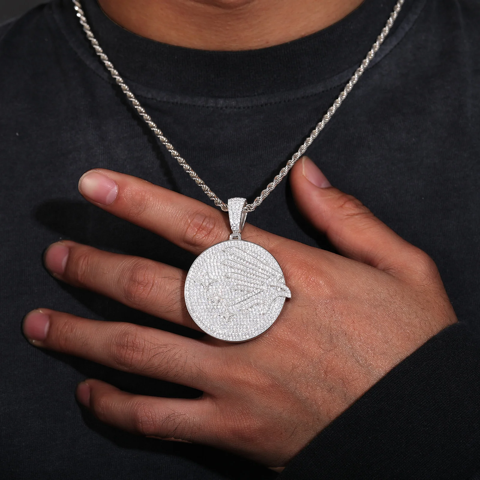MOISSANITE DIAMOND DOVE COIN PENDANT IN STERLING SILVER - Image 3