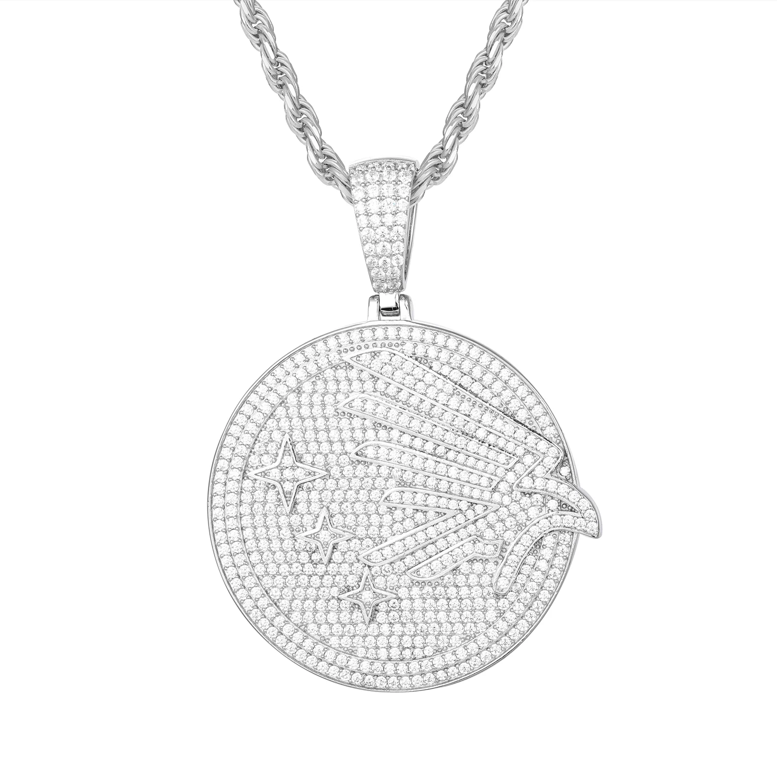 MOISSANITE DIAMOND DOVE COIN PENDANT IN STERLING SILVER - Image 4