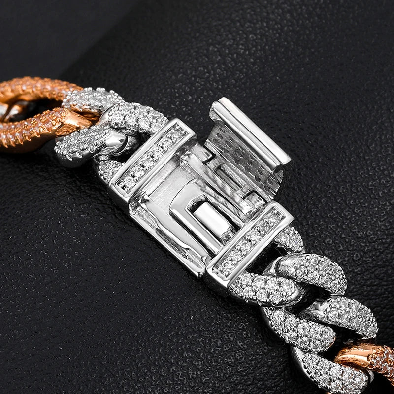 MOISSANITE DIAMOND DUAL TONE CUBAN LINK BRACELET IN STERLING SILVER - Image 3