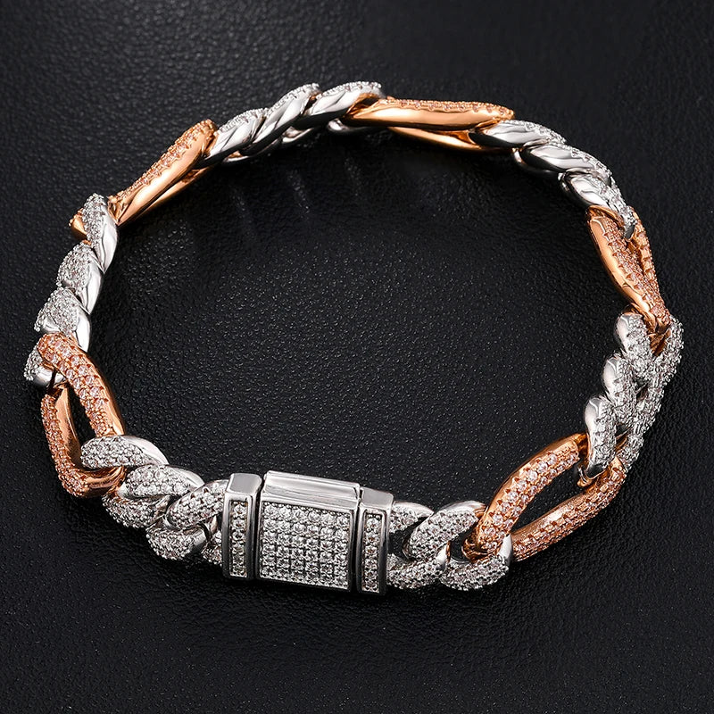 MOISSANITE DIAMOND DUAL TONE CUBAN LINK BRACELET IN STERLING SILVER - Image 8