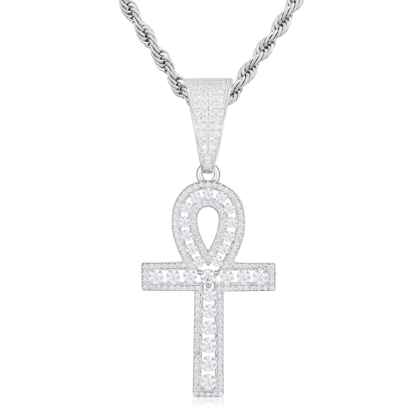 MOISSANITE DIAMOND EDGED CROSS PENDANT IN STERLING SILVER - Image 6