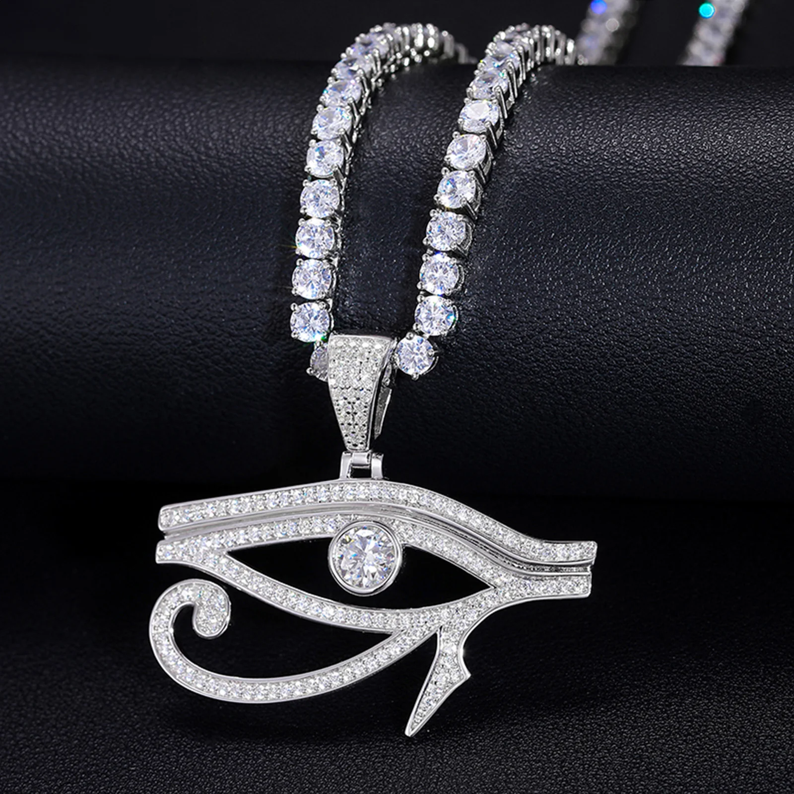 MOISSANITE DIAMOND EGYPTIAN EYE OF HORUS PENDANT IN STERLING SILVER - Image 2