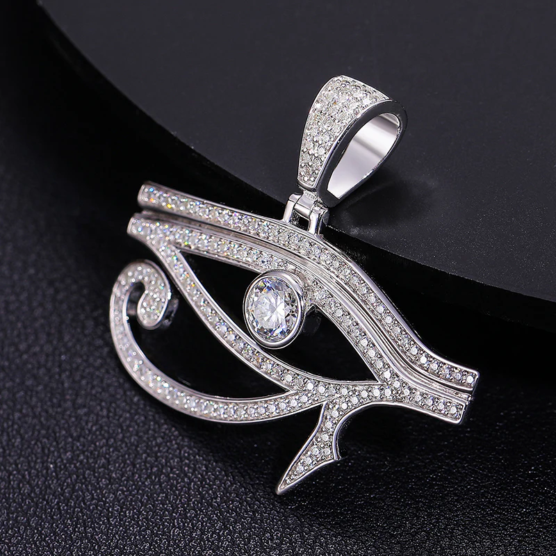MOISSANITE DIAMOND EGYPTIAN EYE OF HORUS PENDANT IN STERLING SILVER - Image 4