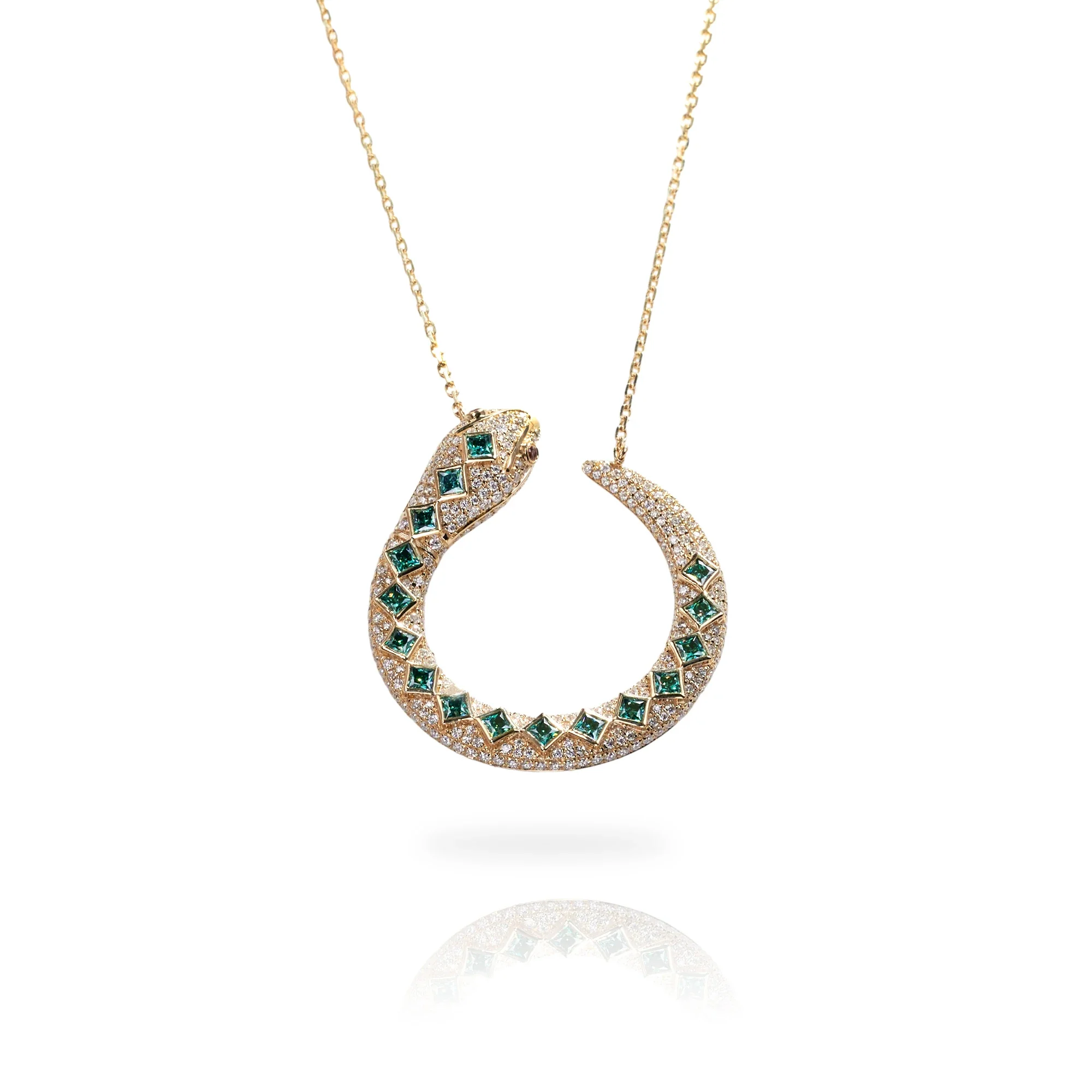 MOISSANITE DIAMOND EMERALD SERPENT PENDANT IN SOLID GOLD - Image 5