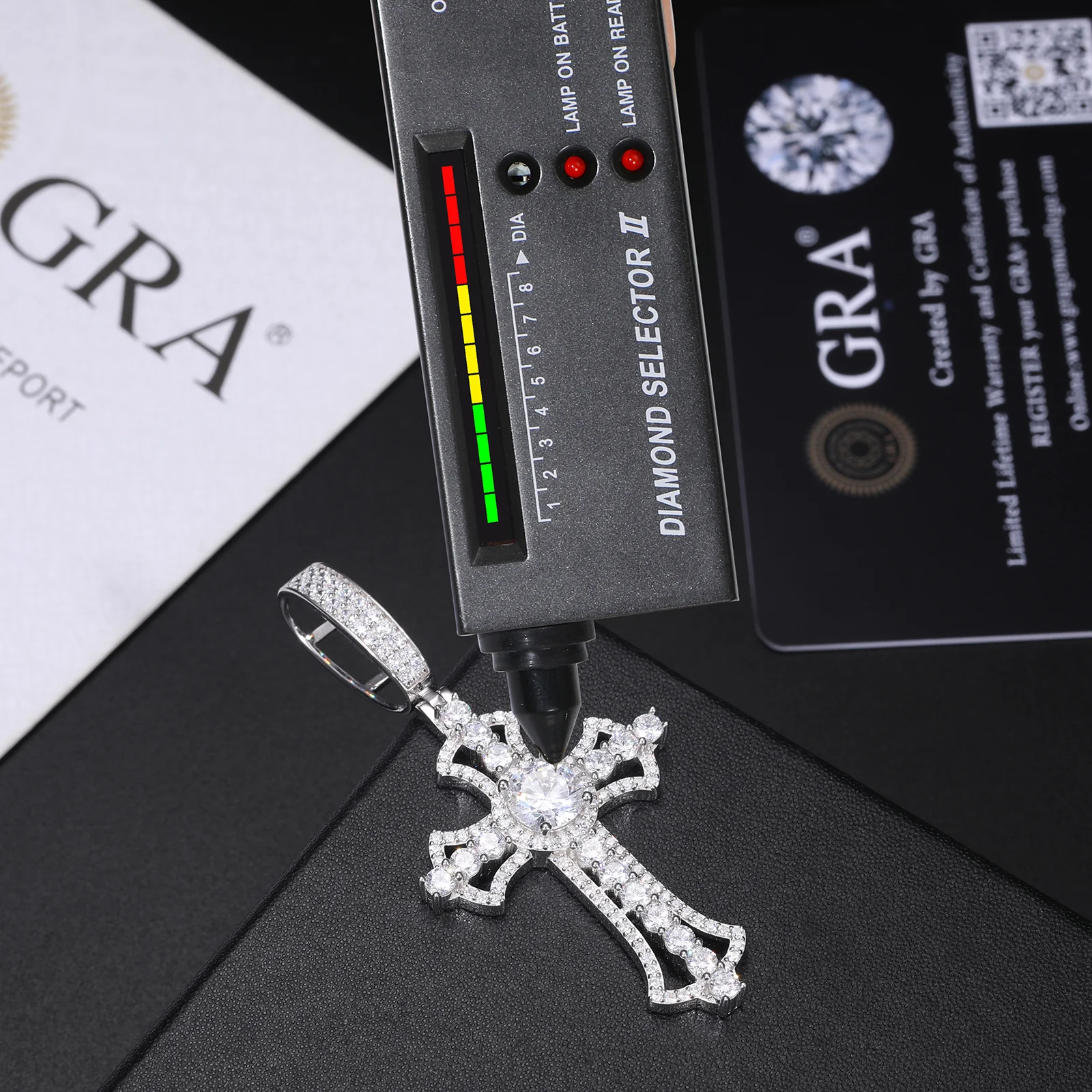 MOISSANITE DIAMOND ENCASED CROSS PENDANT IN STERLING SILVER - Image 5