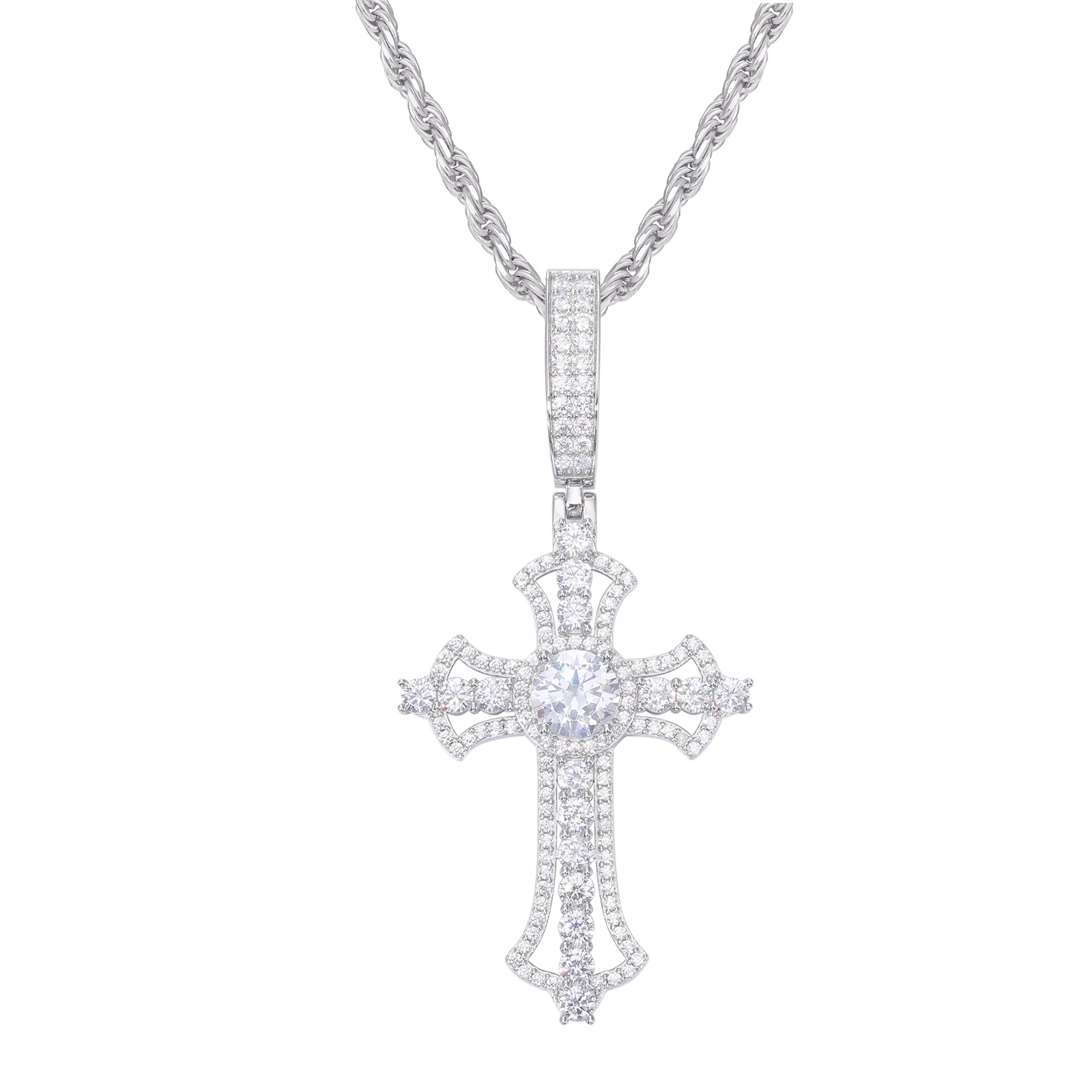 MOISSANITE DIAMOND ENCASED CROSS PENDANT IN STERLING SILVER - Image 6