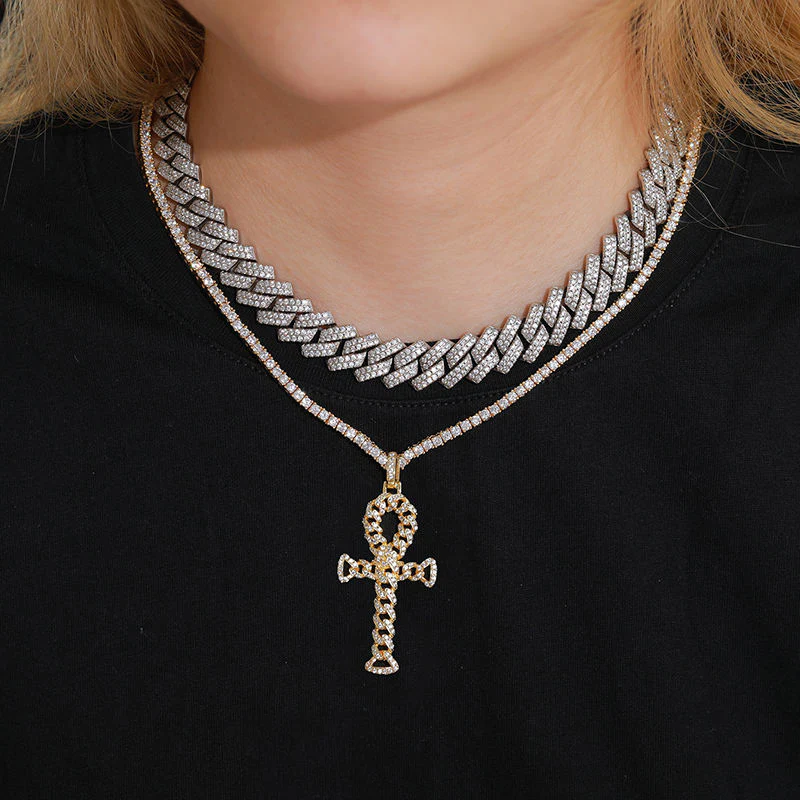 MOISSANITE ETERNITY CROSS PENDANT NECKLACE IN STERLING SILVER - Image 3