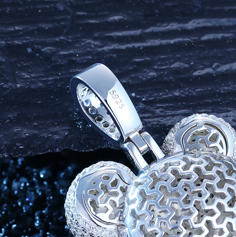 MOISSANITE DIAMOND EVIL BEAR ANIMAL PENDANT NECKLACE IN STERLING SILVER - Image 4
