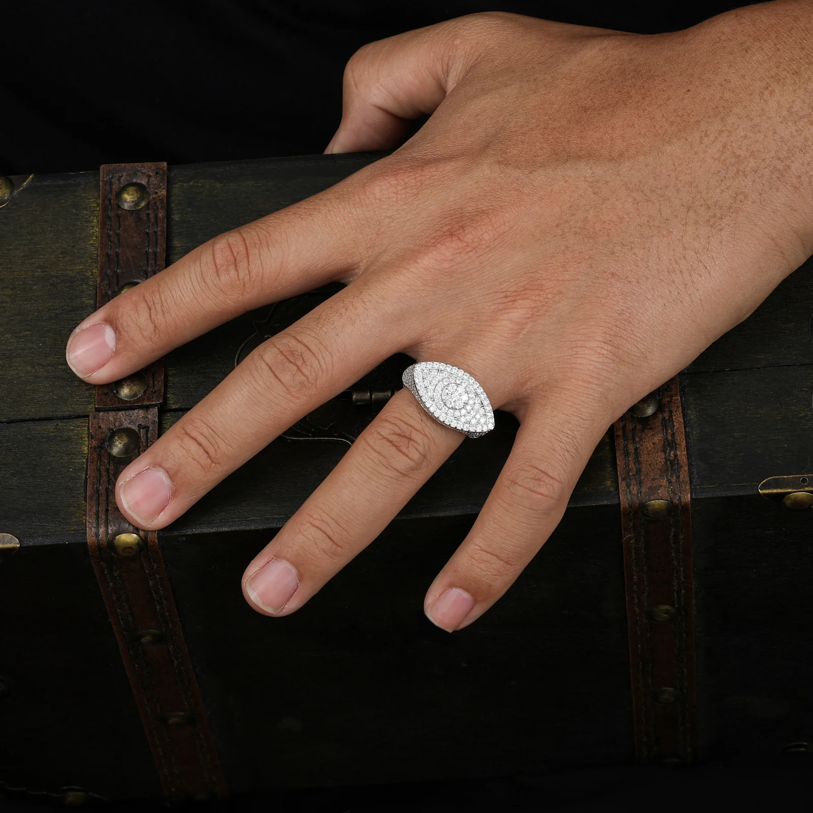 MOISSANITE DIAMOND EVIL EYE RING IN STERLING SILVER - Image 2
