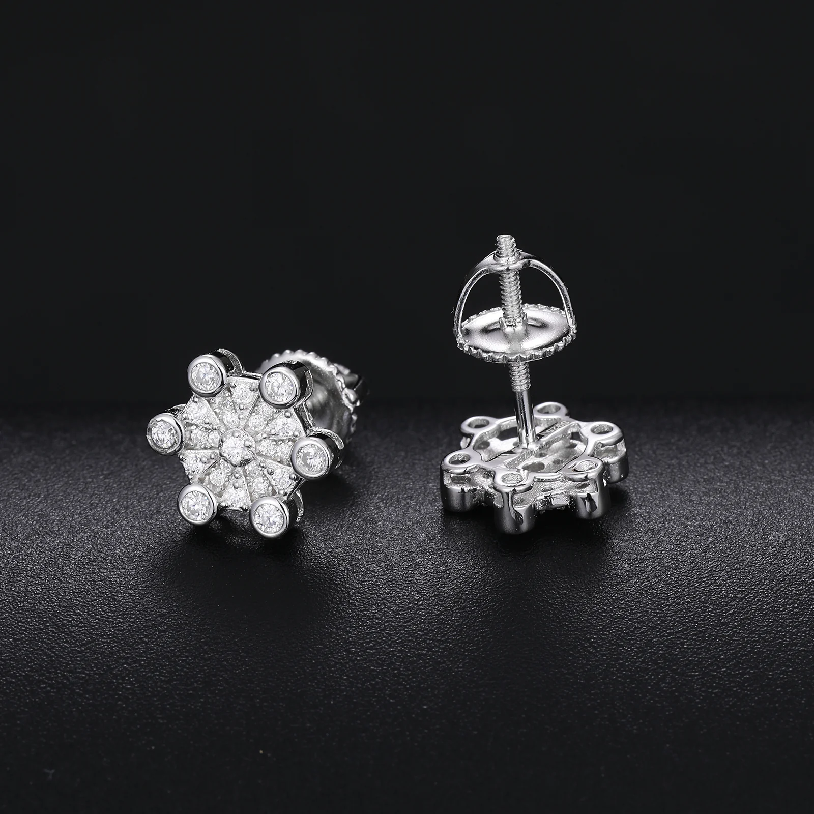 MOISSANITE DIAMOND FERRIS WHEEL SCREW BACK STUD EARRINGS IN STERLING SILVER - Image 3