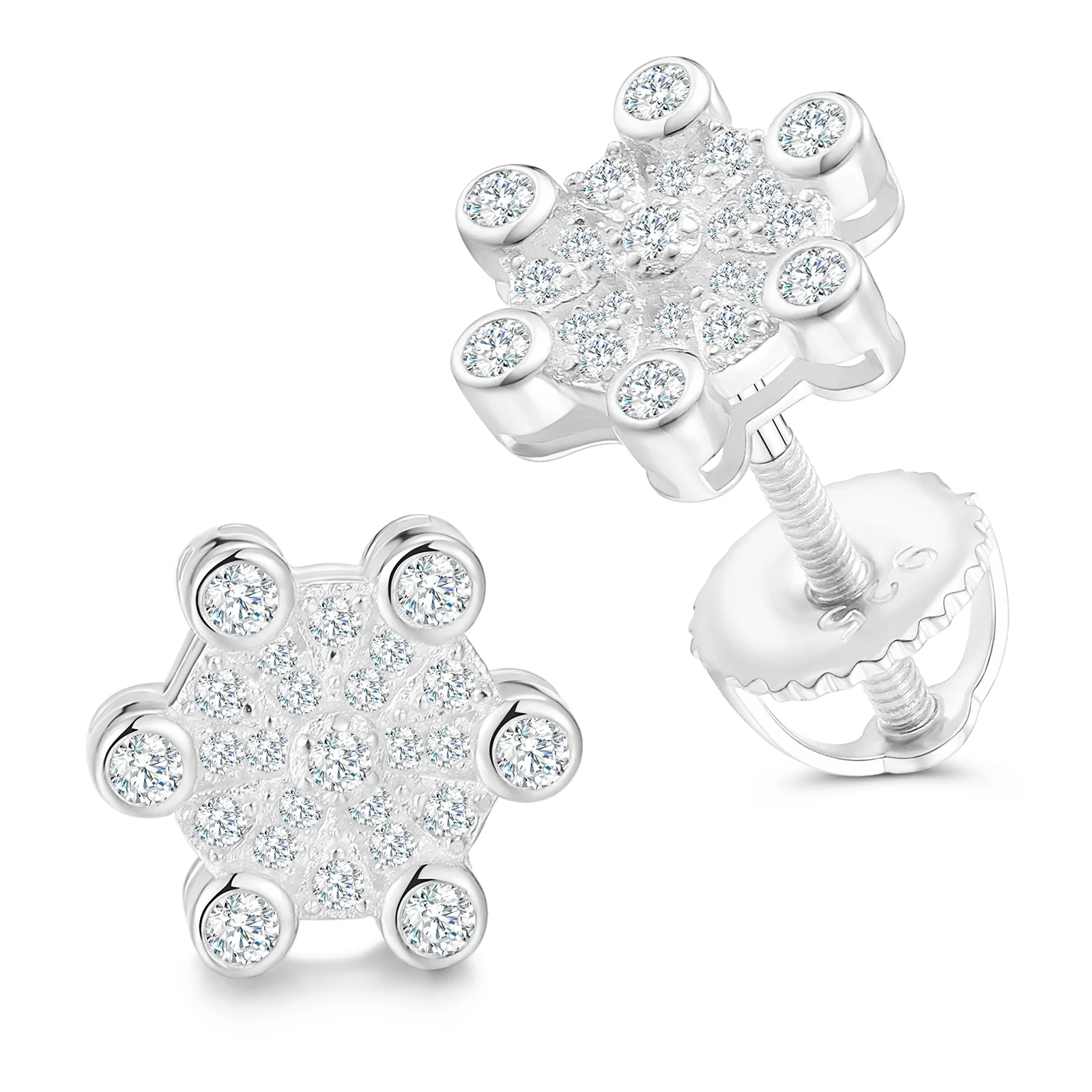 MOISSANITE DIAMOND FERRIS WHEEL SCREW BACK STUD EARRINGS IN STERLING SILVER - Image 4