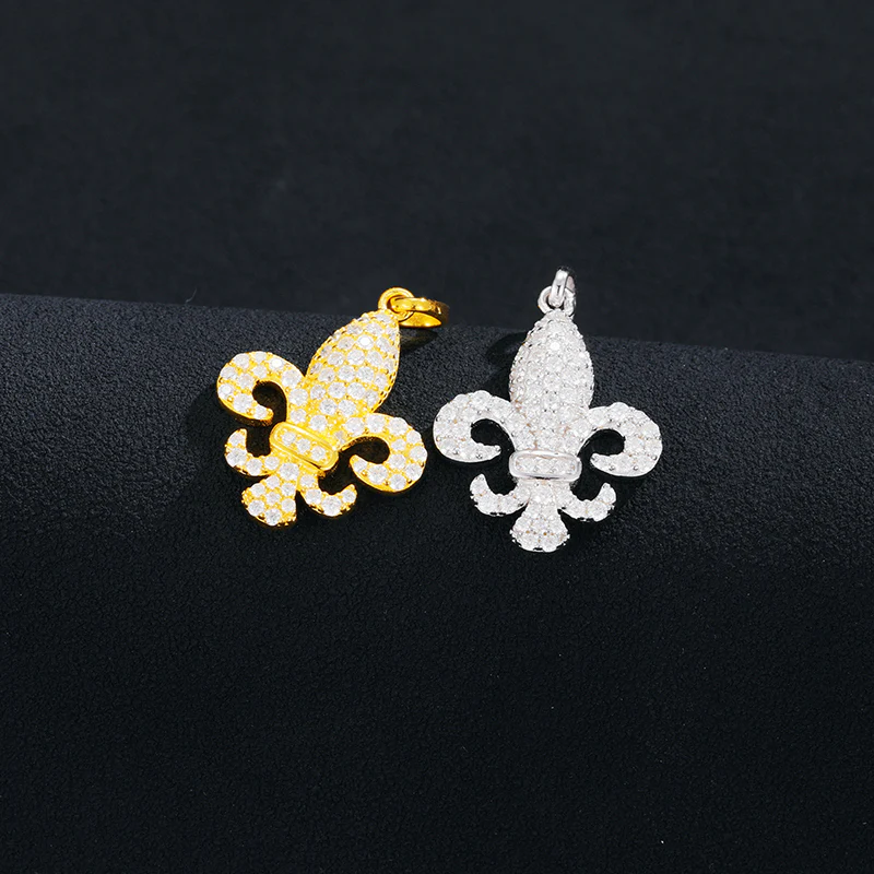 MOISSANITE DIAMOND FLEUR-DE-LIS PENDANT NECKLACE IN STERLING SILVER - Image 2
