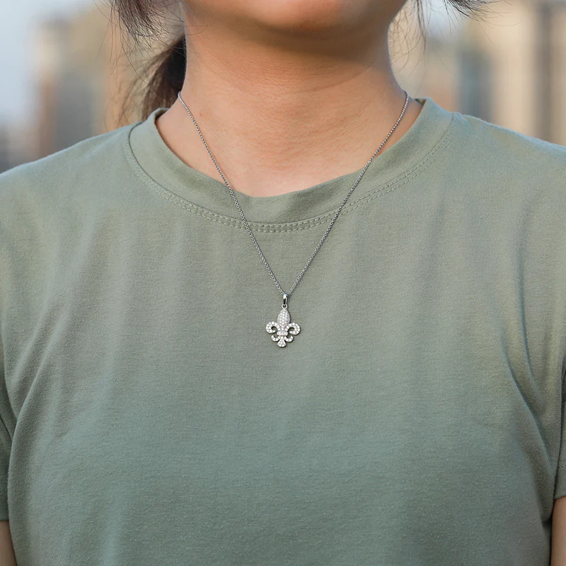 MOISSANITE DIAMOND FLEUR-DE-LIS PENDANT NECKLACE IN STERLING SILVER - Image 3