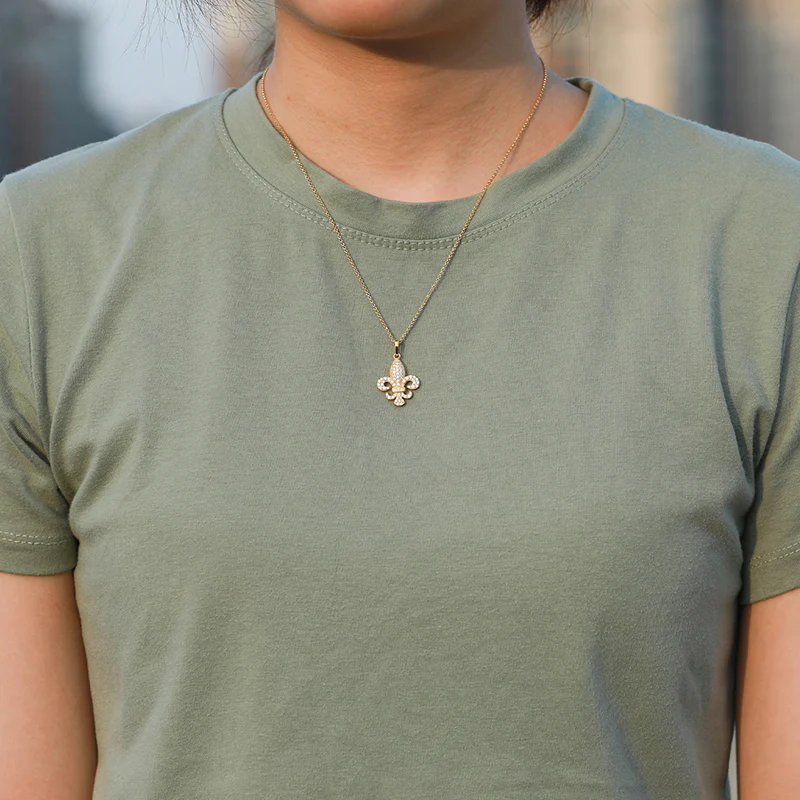 MOISSANITE DIAMOND FLEUR-DE-LIS PENDANT NECKLACE IN STERLING SILVER - Image 4