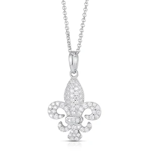 MOISSANITE DIAMOND FLEUR-DE-LIS PENDANT NECKLACE IN STERLING SILVER - Image 6