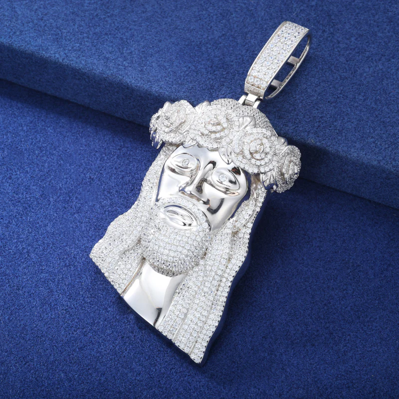 MOISSANITE DIAMOND FLORAL TIARA JESUS PENDANT IN STERLING SILVER - Image 3