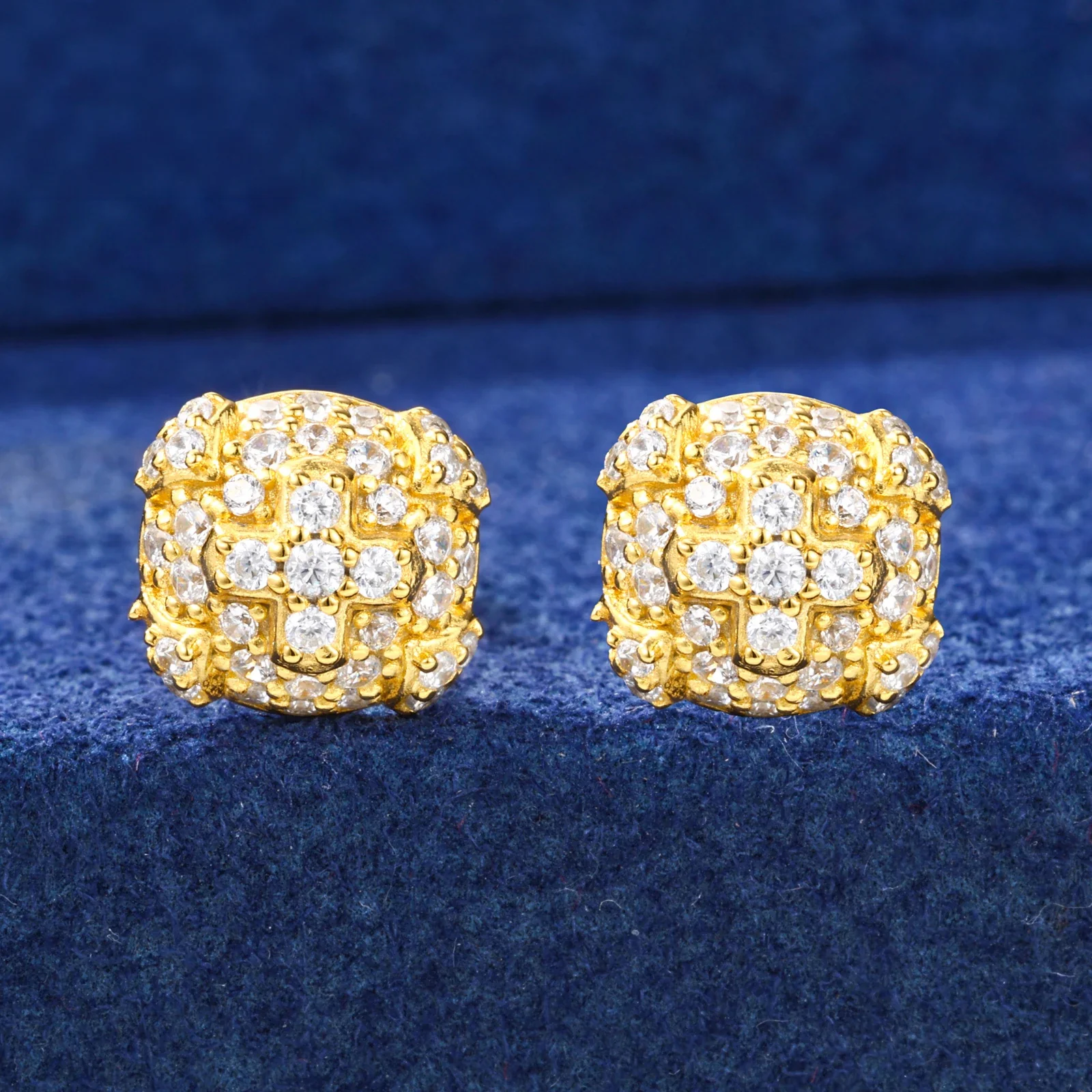 MOISSANITE DIAMOND FLOWER CROSS STUD EARRING IN STERLING SILVER - Image 2