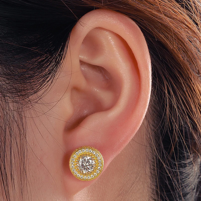 MOISSANITE DIAMOND FLOWER HALO STUD EARRING IN STERLING SILVER - Image 2