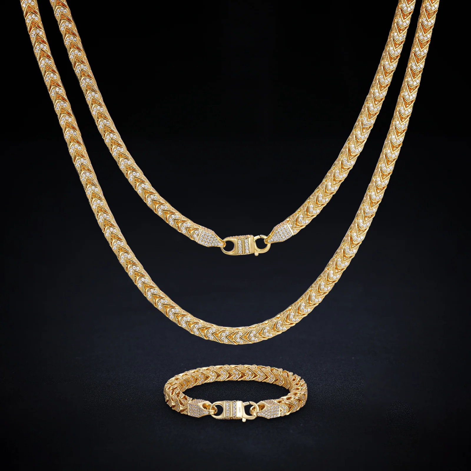 MOISSANITE DIAMOND FRANCO CHAIN NESCKLACE/BRACELET IN STERLING SILVER - Image 2