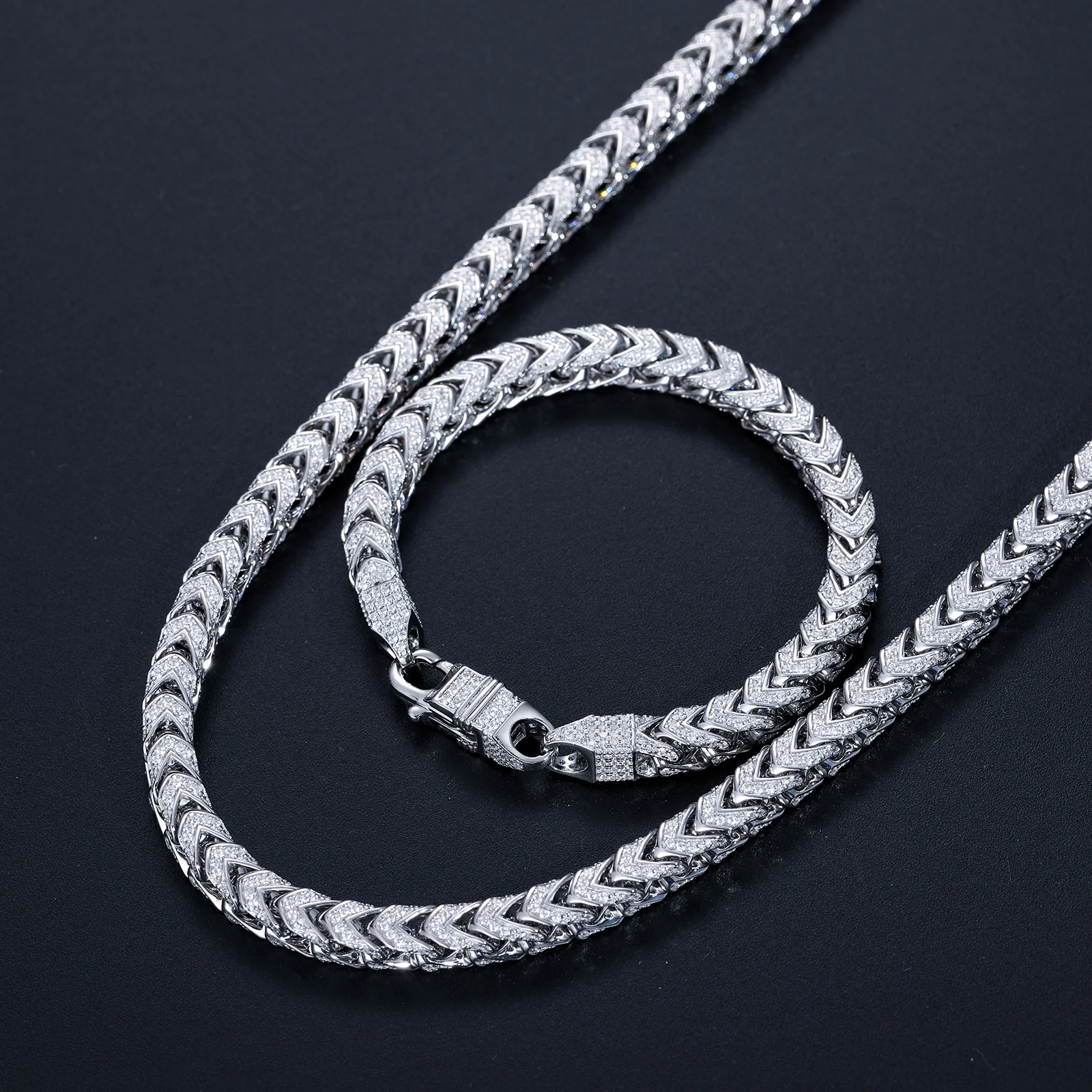 MOISSANITE DIAMOND FRANCO CHAIN NESCKLACE/BRACELET IN STERLING SILVER - Image 4