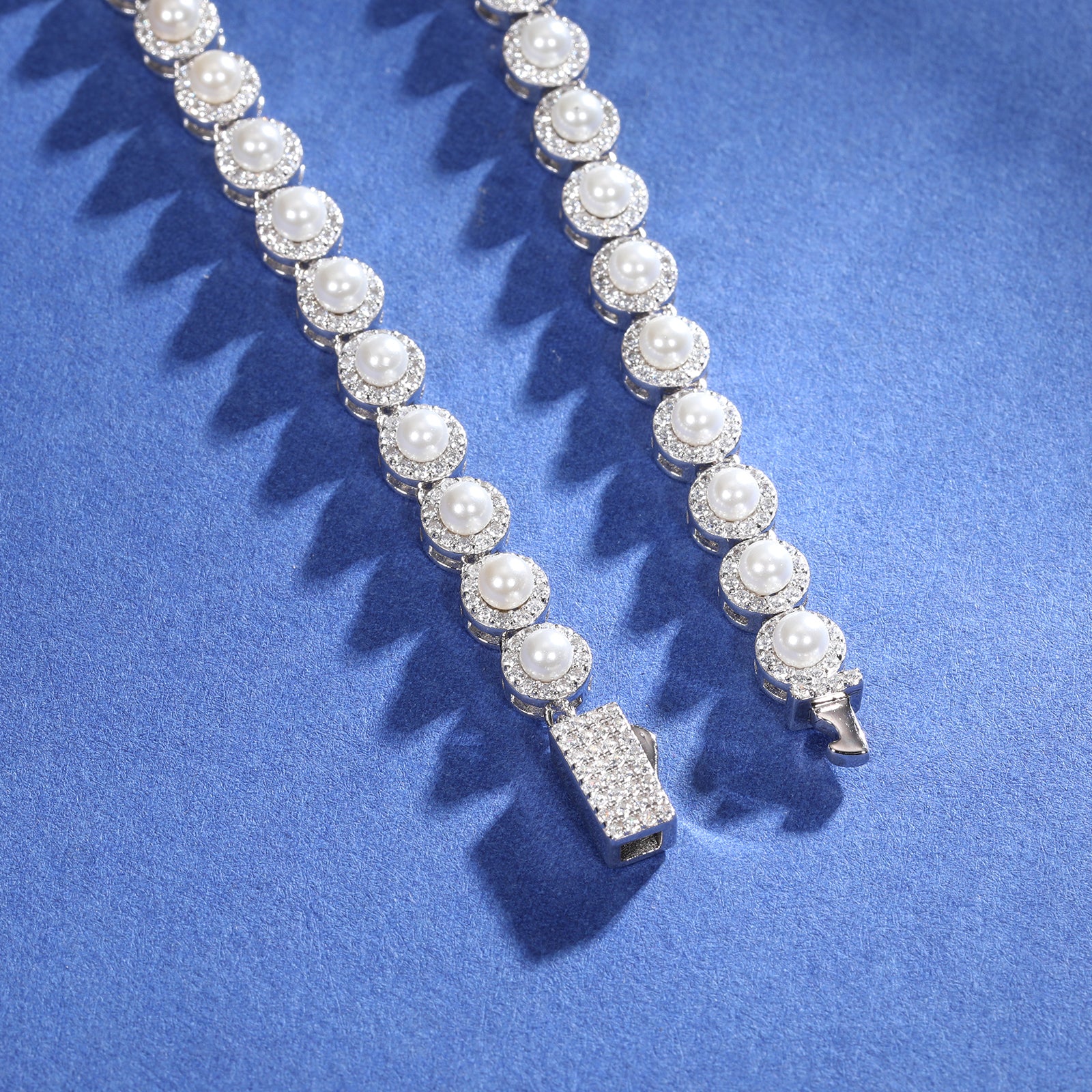 MOISSANITE DIAMOND FRESHWATER PEARL TENNIS CHAIN NECKLACE OR BRACELET IN STERLING SILVER - Image 4