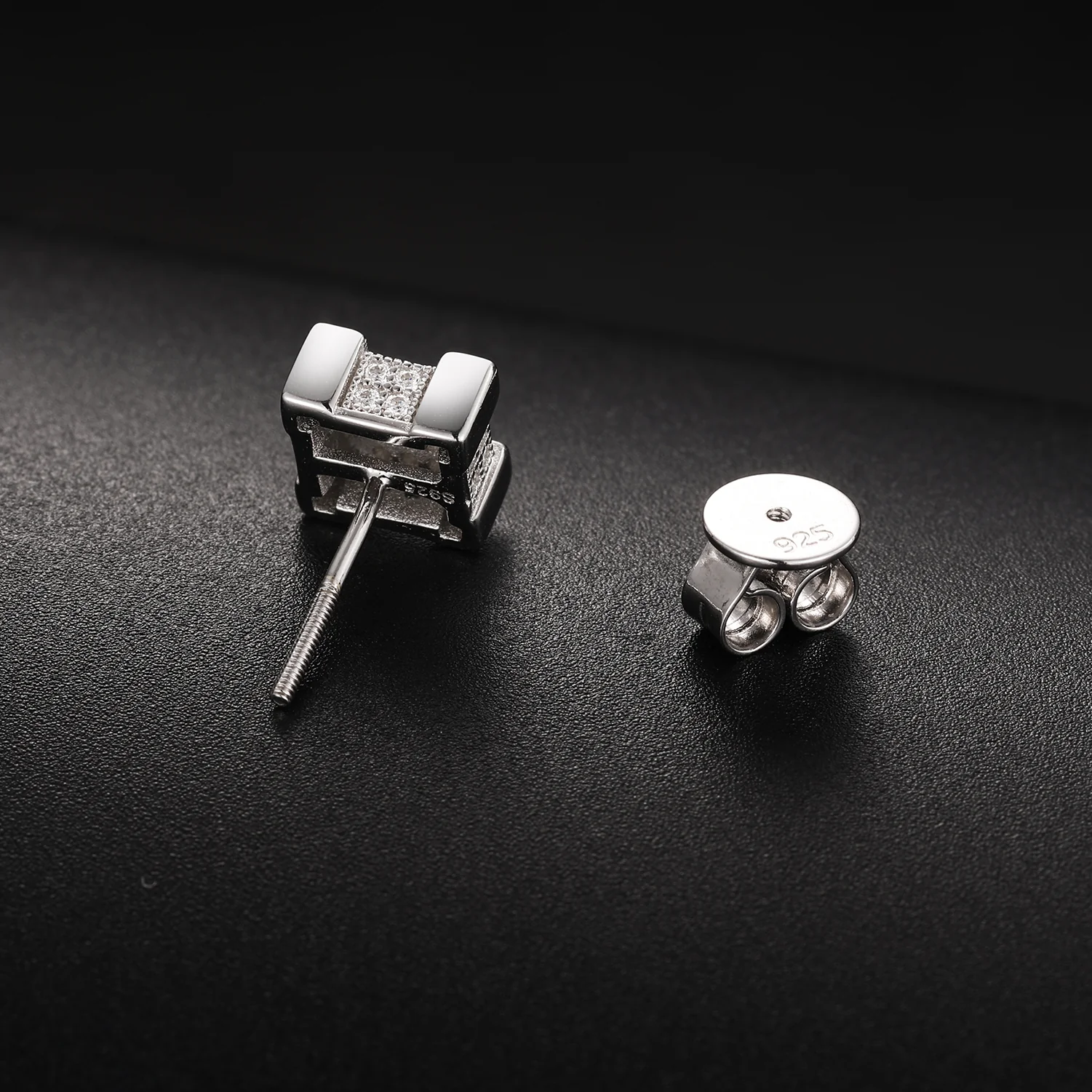 MOISSANITE GEOMETRIC SQUARE DIAMOND STUD EARRINGS IN STERLING SILVER - Image 4