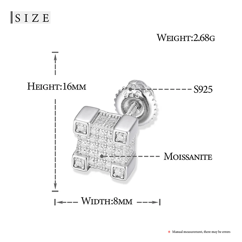 MOISSANITE GEOMETRIC SQUARE DIAMOND STUD EARRINGS IN STERLING SILVER - Image 5