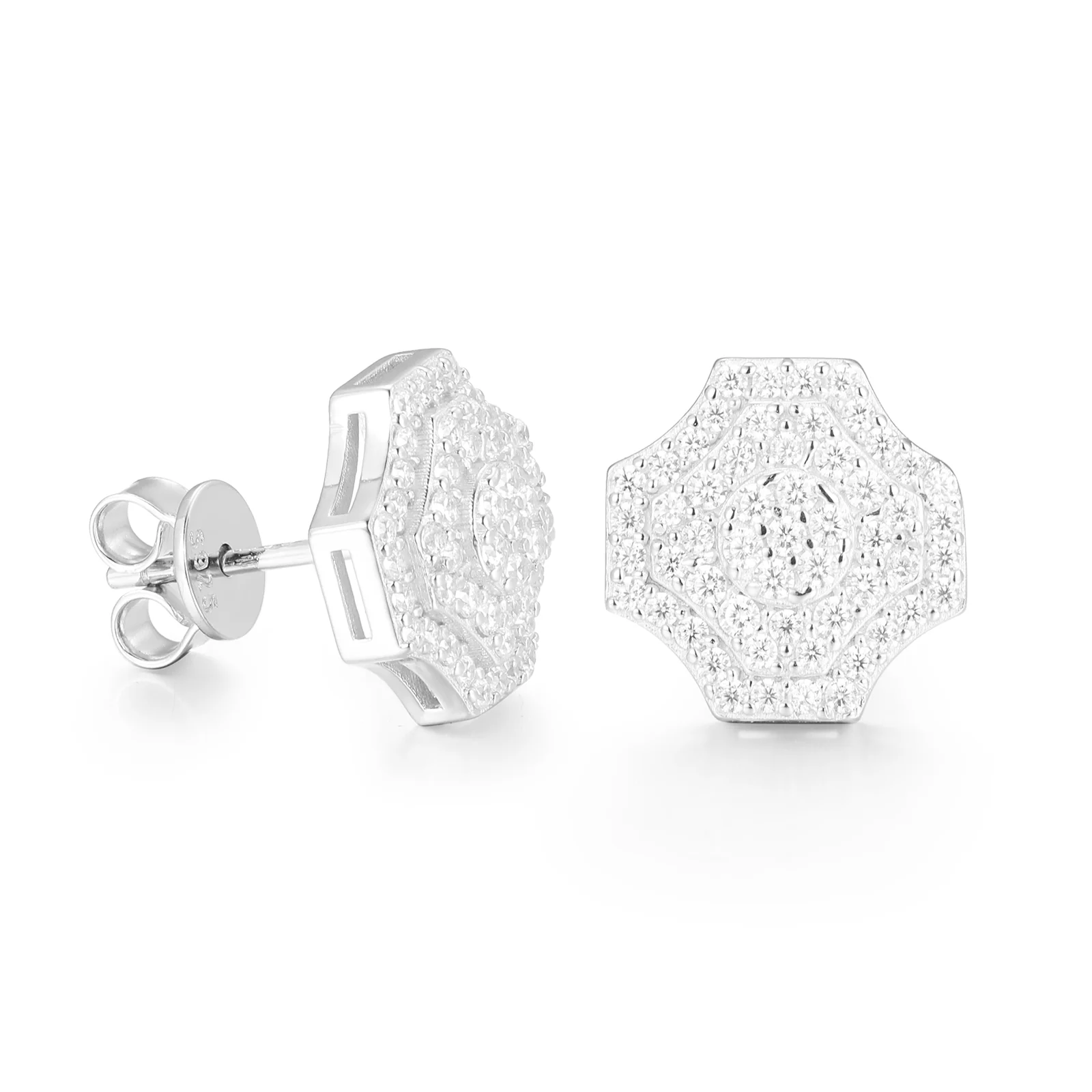 MOISSANITE DIAMOND GEOMETRIC STUD EARRINGS IN STERLING SILVER - Image 3