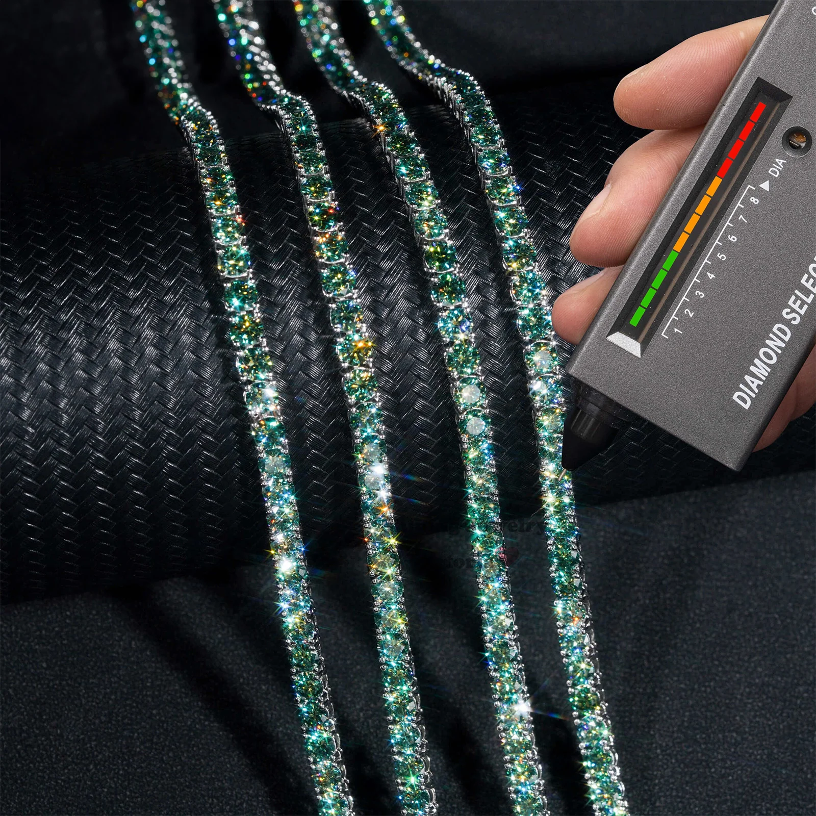 GREEN MOISSANITE DIAMOND CLUSTER TENNIS CHAIN IN STERLING SILVER - Image 4